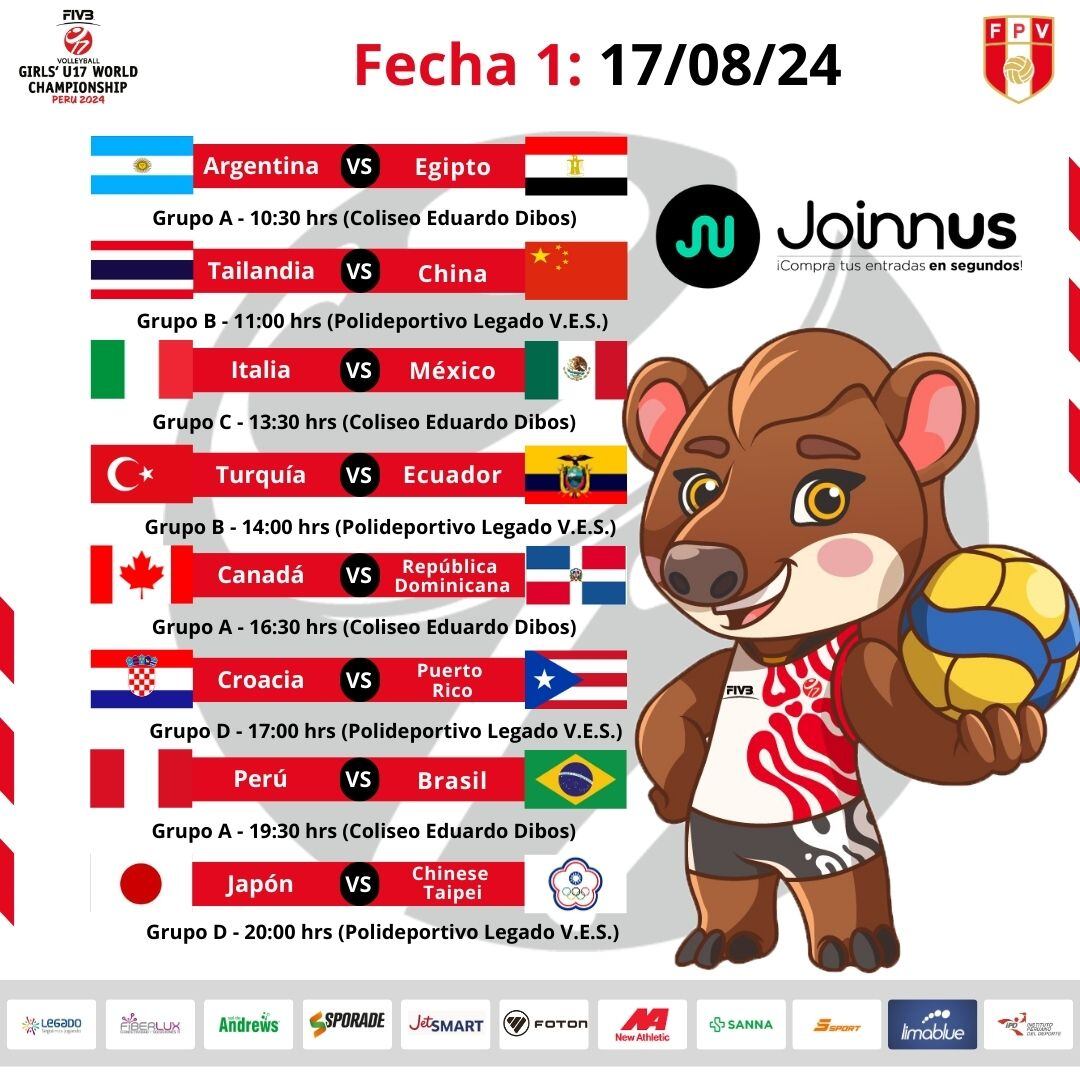 Programación de la fecha 1 del Mundial Sub 17 de vóley 2024.