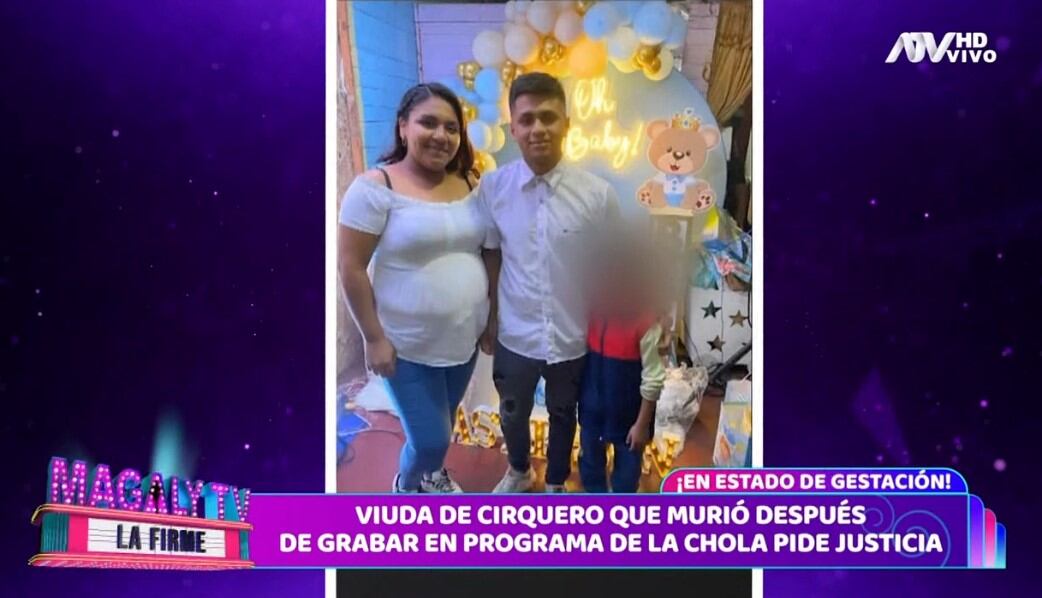 América TV es desmentido por esposa de acróbata fallecido en ‘El Reventonazo de la Chola’. (Captura: Magaly TV La Firme)