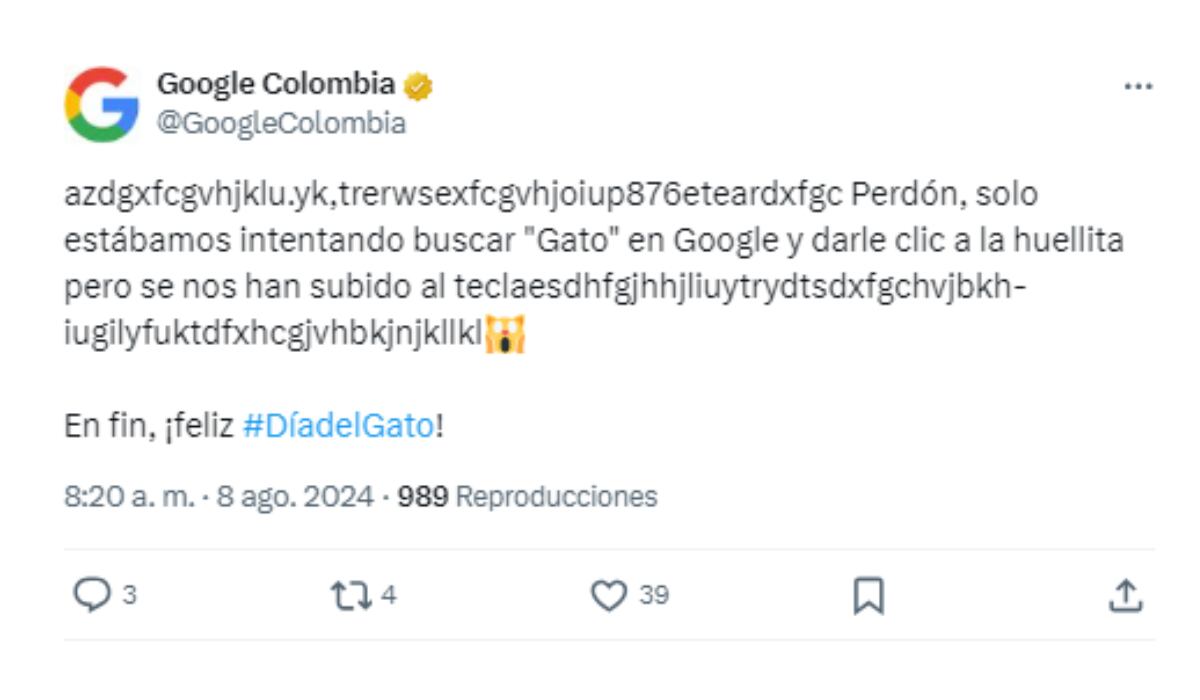 El Día Mundial del Gato se celebra cada 8 de agosto. (X: Google Colombia)