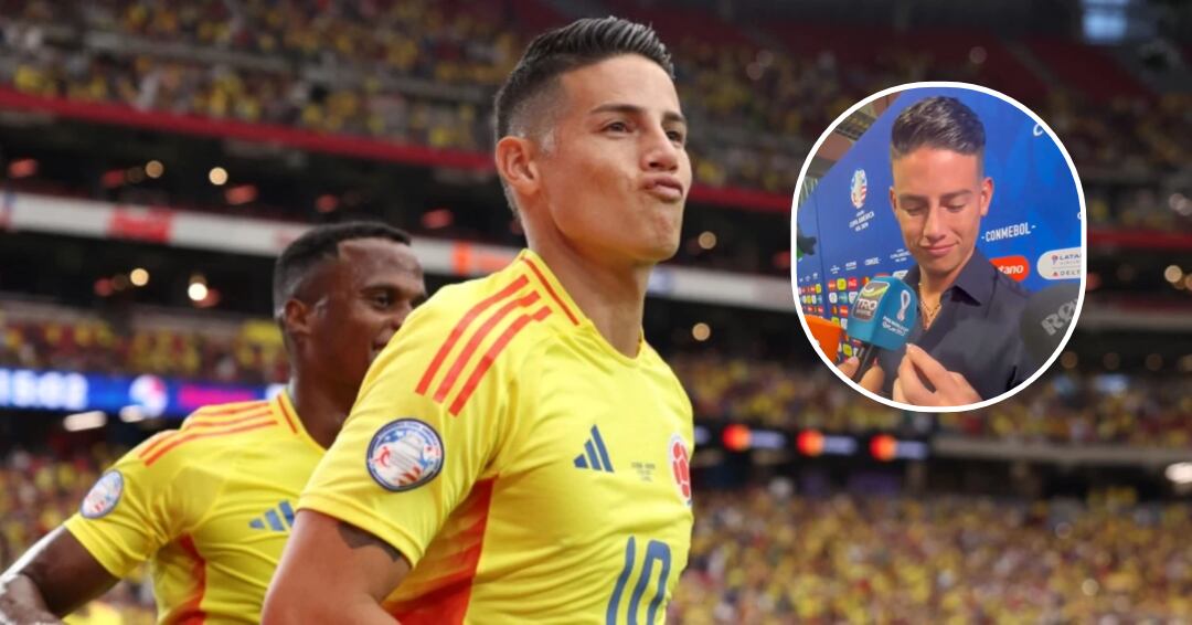 James Rodríguez no pudo evitar su sonrisa al recibir un detalle por parte de un periodista colombiano - crédito AFP