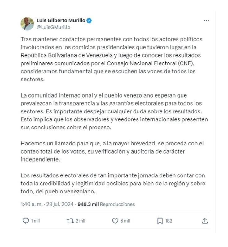 Luis Gilberto Murillo sobre elecciones en Venezuela