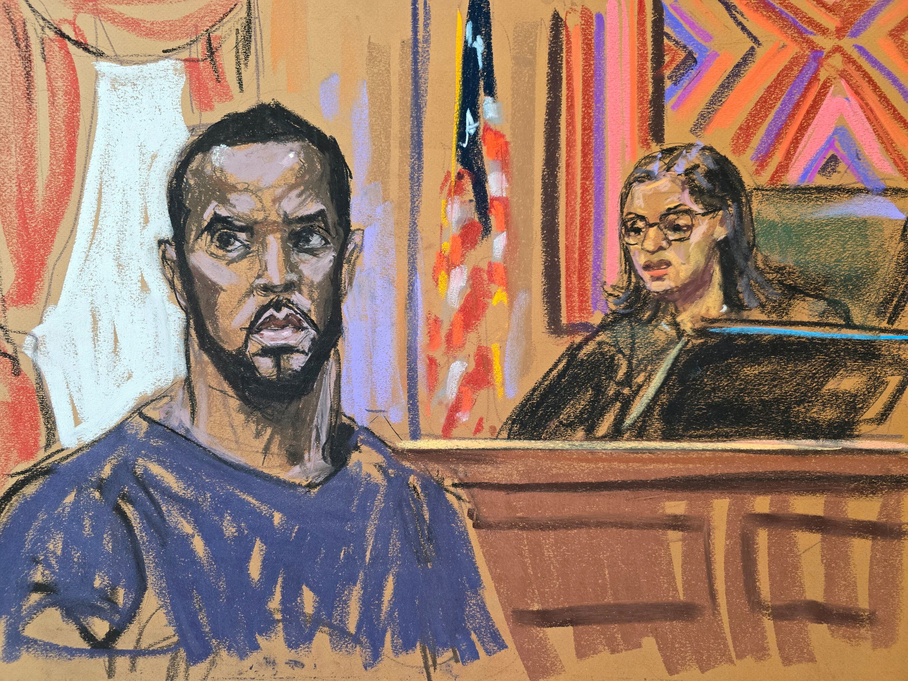 Un dibujo de Sean 'Diddy' Combs en la corte federal de Nueva York tras su arresto. REUTERS/Jane Rosenberg