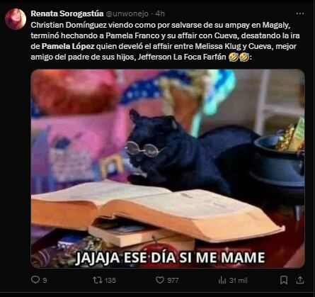 Revelaciones de Pamela López sobre Melissa Klug y Christian Cueva generan una ola de memes en redes. “El real efecto mariposa”. (Captura: 'X')