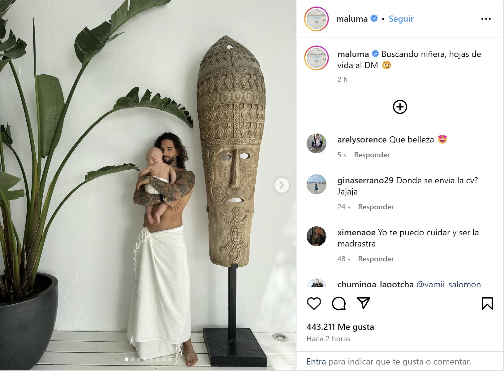 Maluma anunció que está buscando niñera para su hija París - crédito @maluma/Instagram