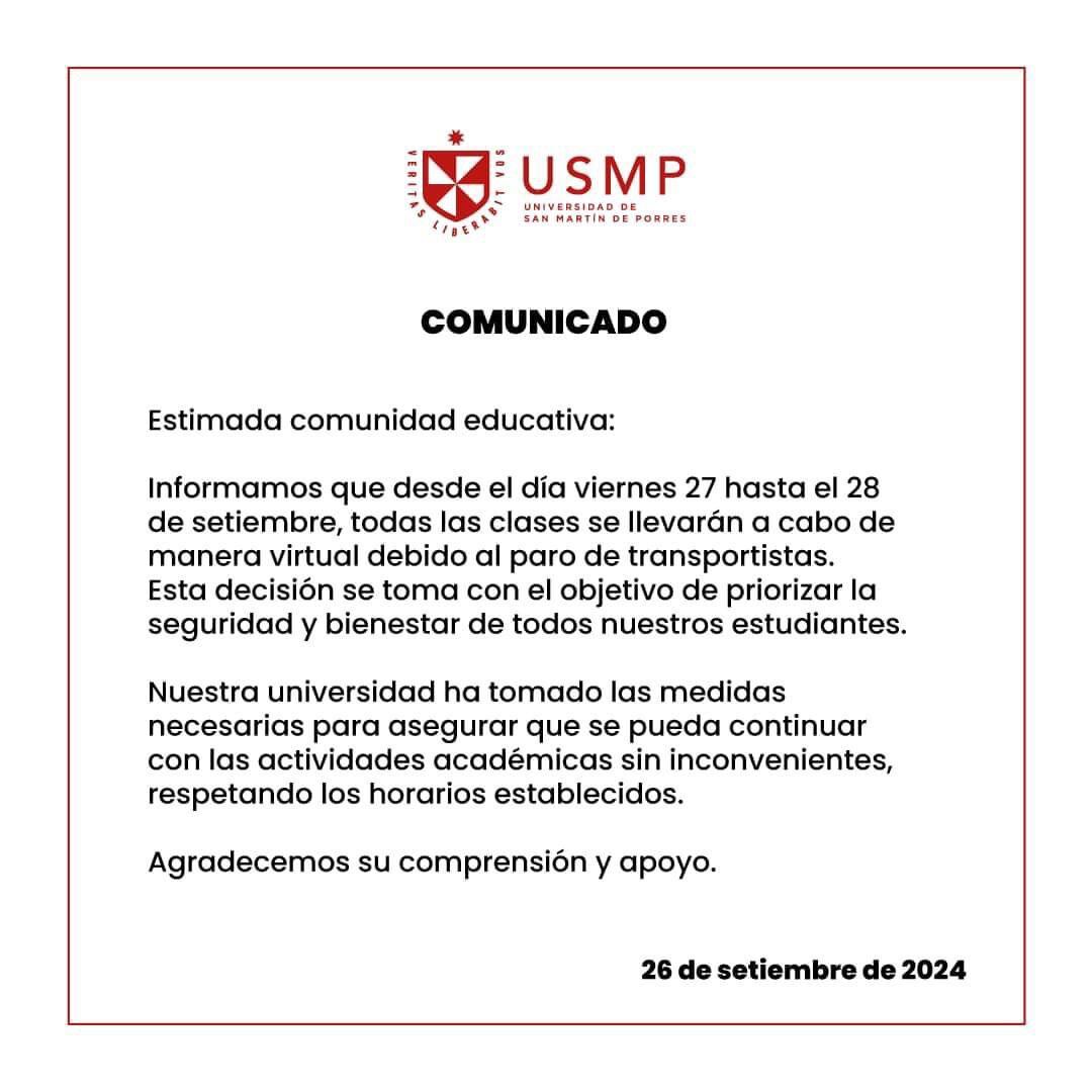 Comunicado de la USMP.