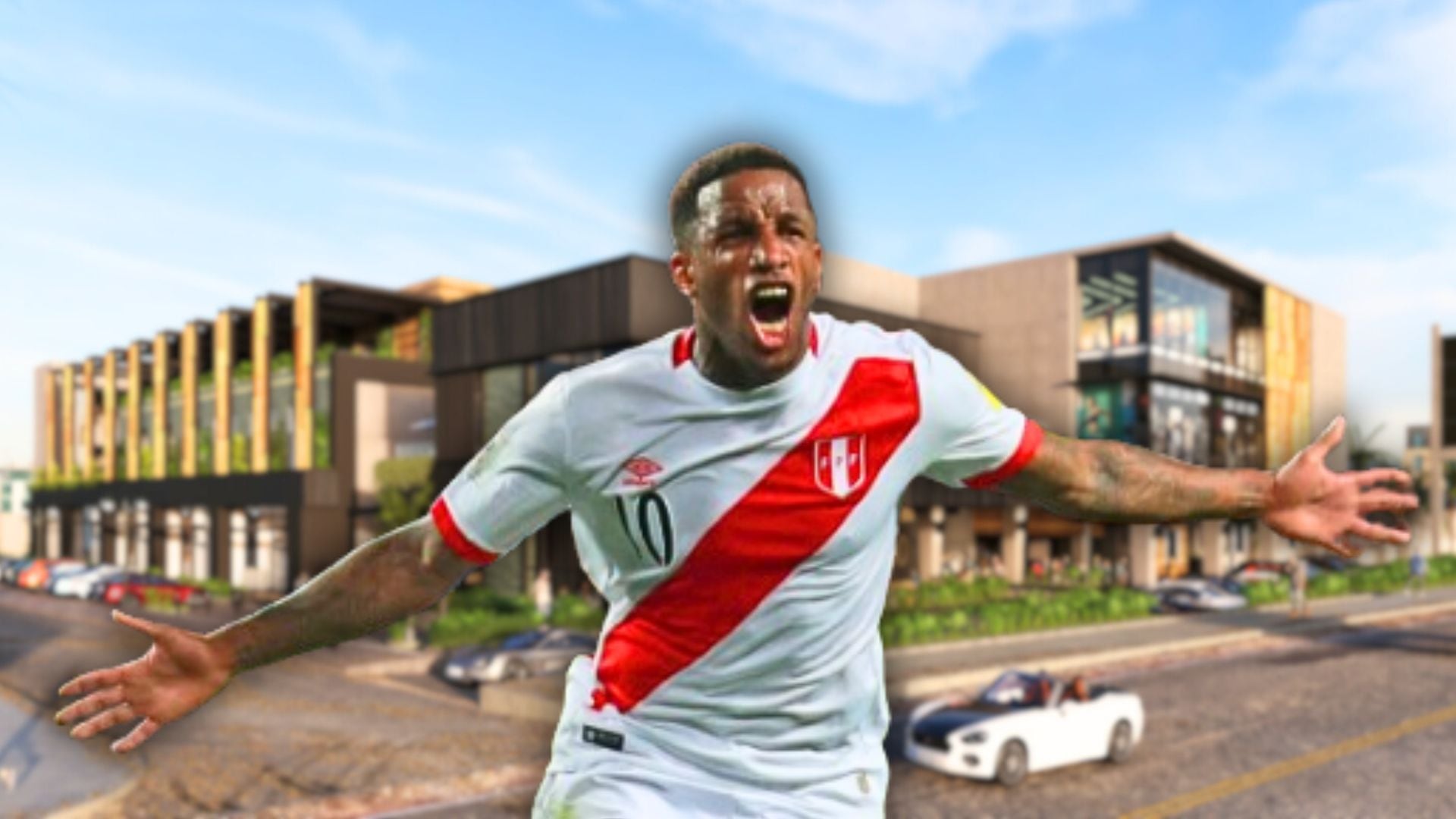 Jeffersón Farfán en frente de mall en el sur de Lima