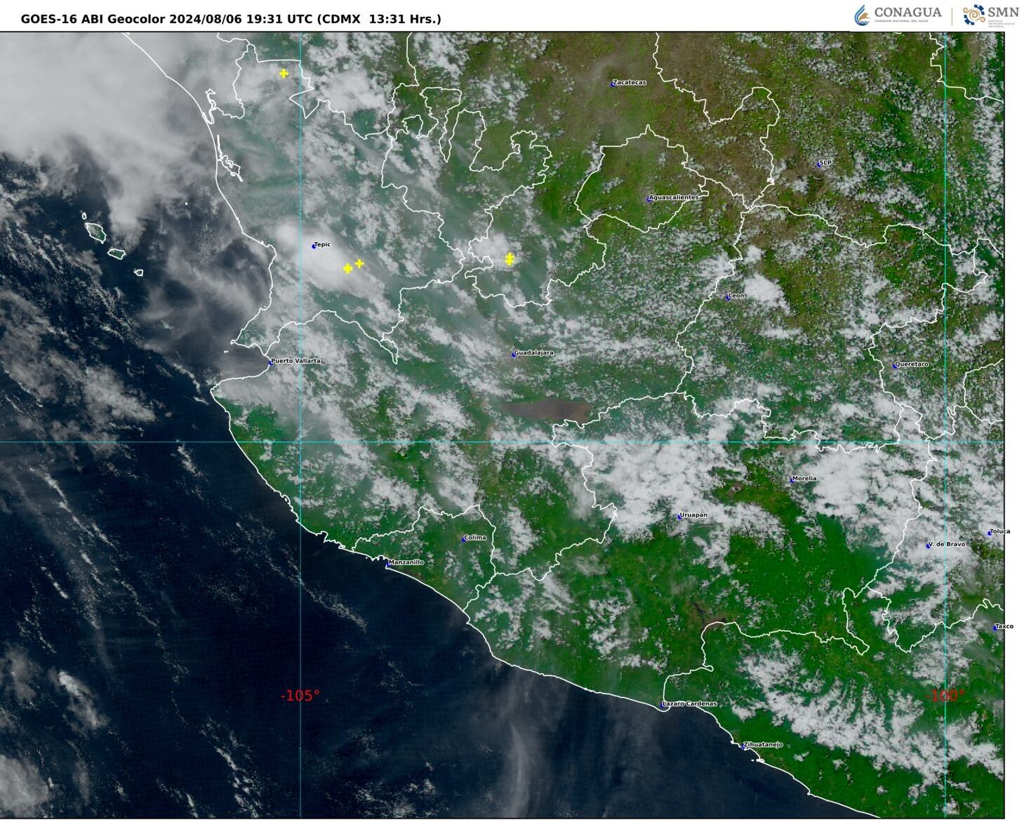 Imagen 2: GOES-16 ABI, GEOCOLOR 13:31 h (hora local).