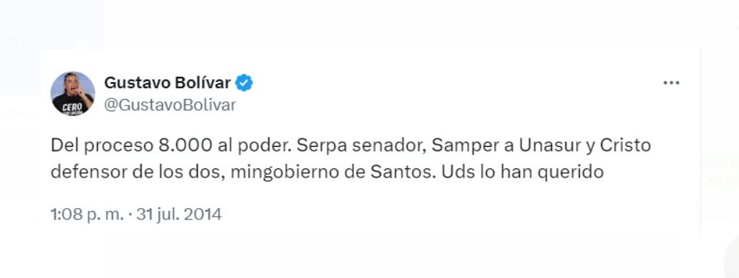 Gustavo Bolívar fue recordado por sus antiguos mensajes contra Luis Fernando Cristo - crédito @GustavoBolívar / X