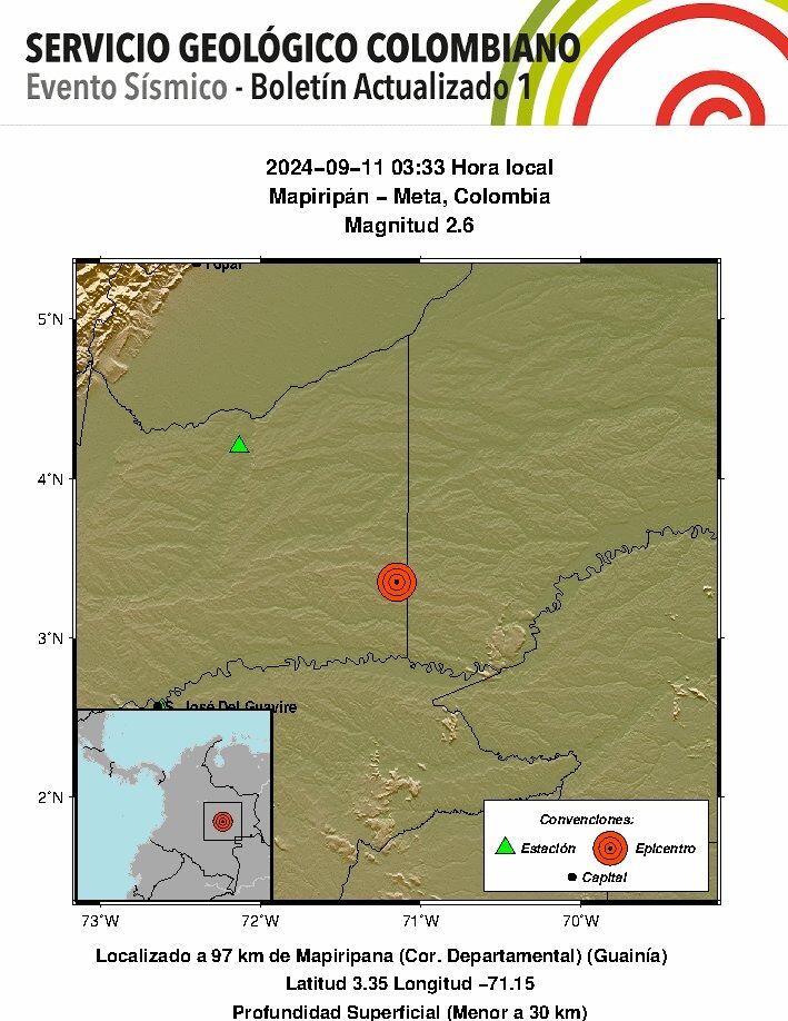 Este fue el temblor que se registró en la madrugada en el Meta - crédito @sgcol/X