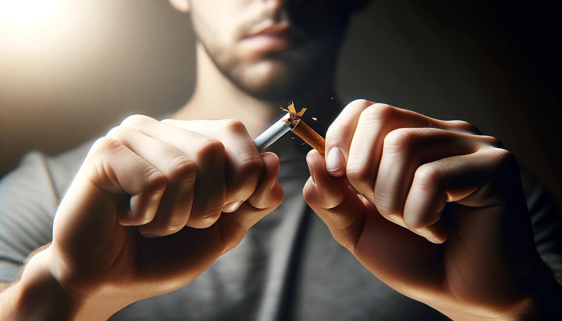 Imagen simbólica: alguien rompe un cigarrillo, marcando el fin del tabaquismo. Un paso hacia pulmones más saludables y una vida libre de humo. (Imagen ilustrativa Infobae)