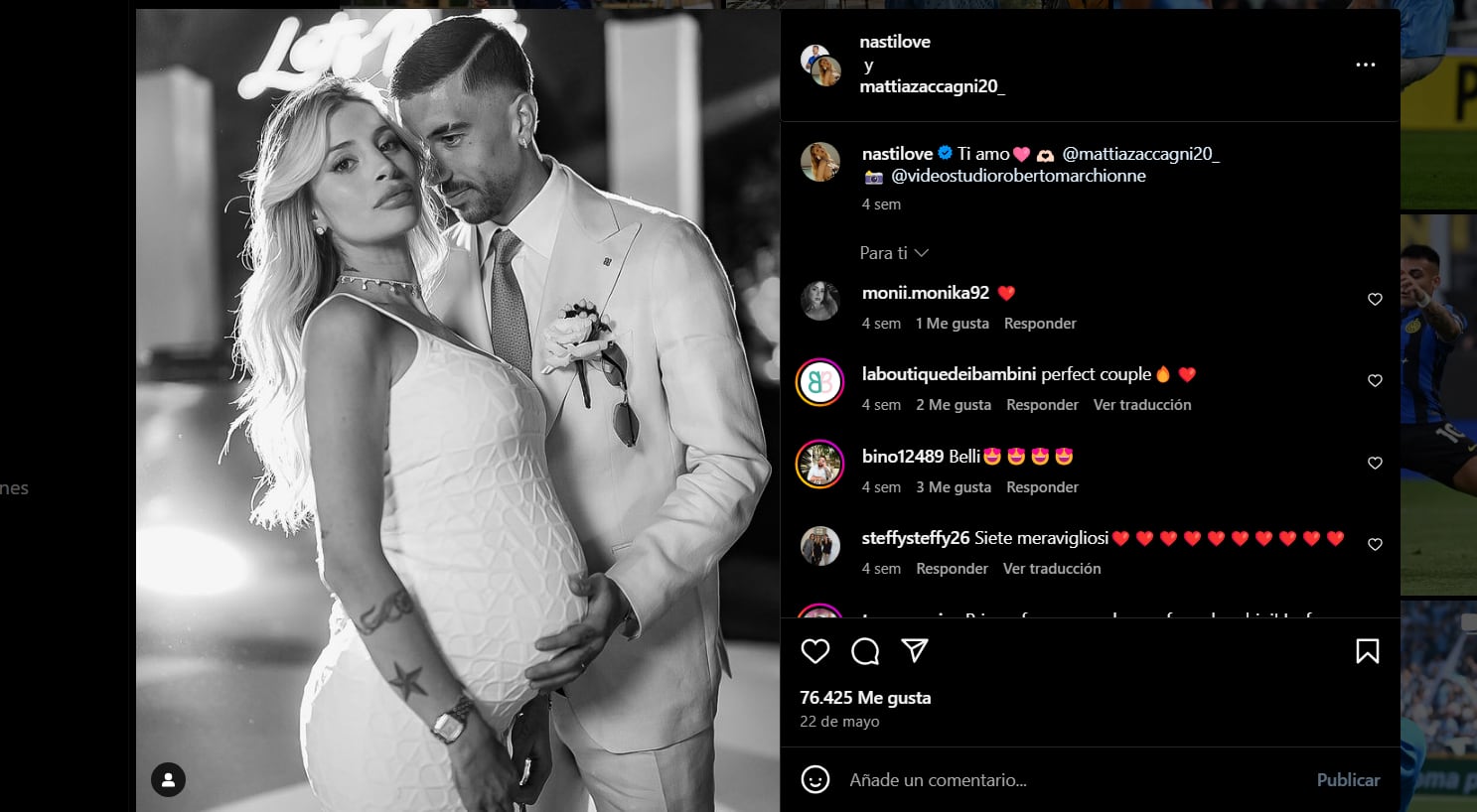 Zaccagni y su pareja, Chiara Nasti, en una foto de Instagram