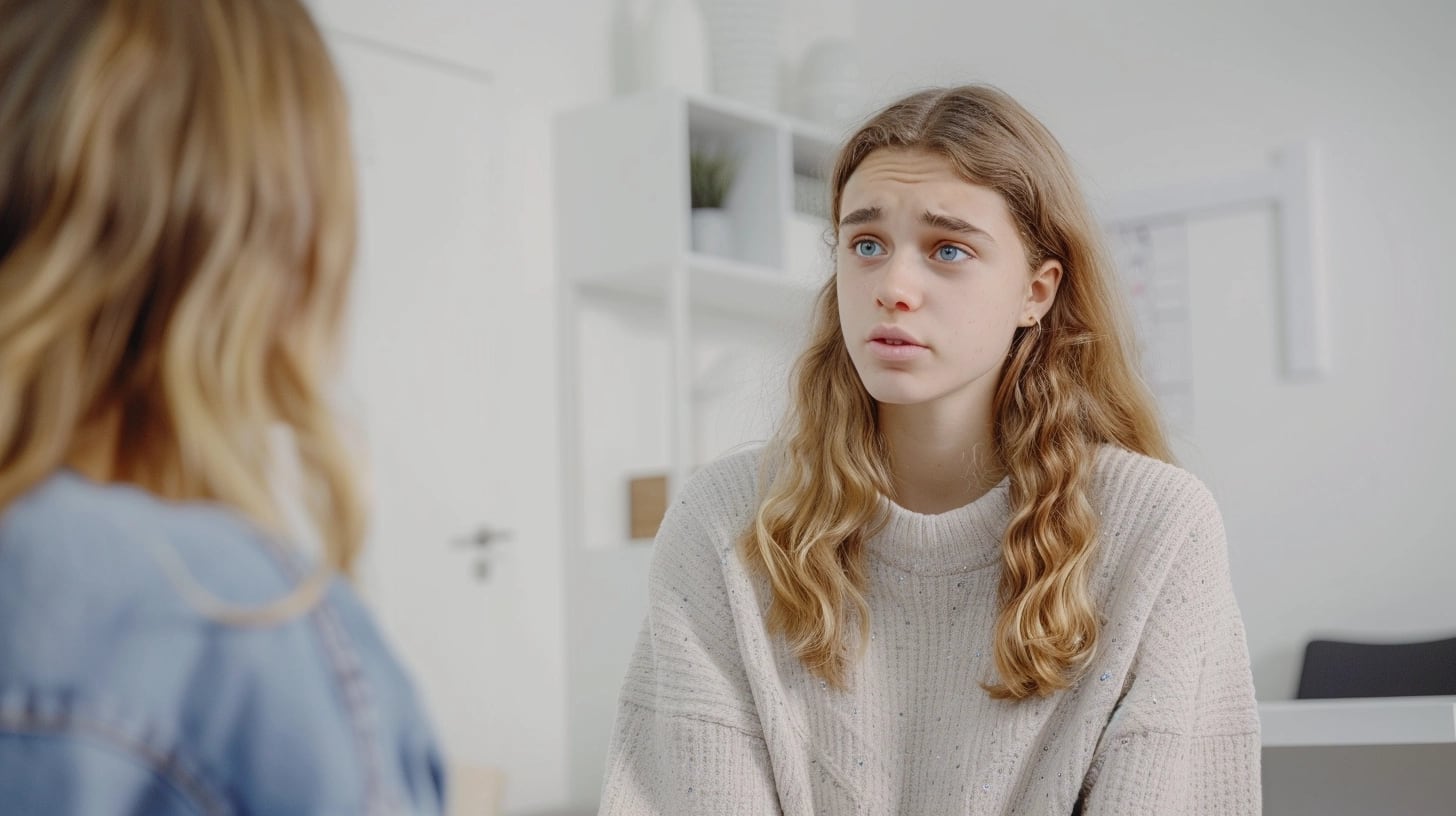 Joven adolescente sentado frente a un profesional de la salud mental, participando activamente en una sesión de terapia. Esta imagen captura la esencia del proceso terapéutico, donde la comunicación y el entendimiento mutuo son fundamentales para el desarrollo emocional y mental. (Imagen ilustrativa Infobae)