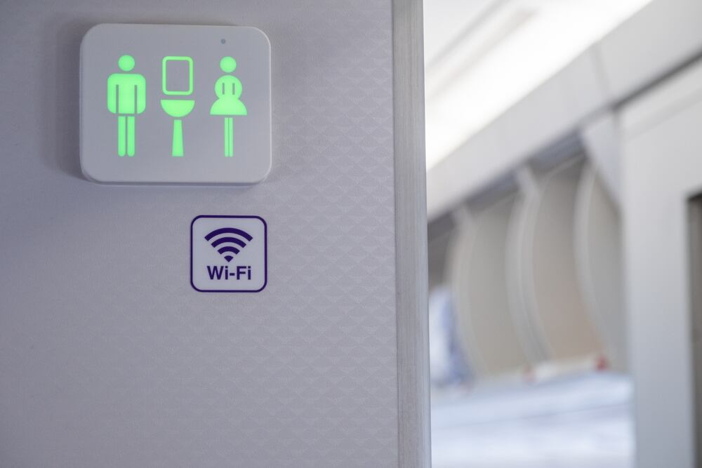 Baño de un avión (Shutterstock).