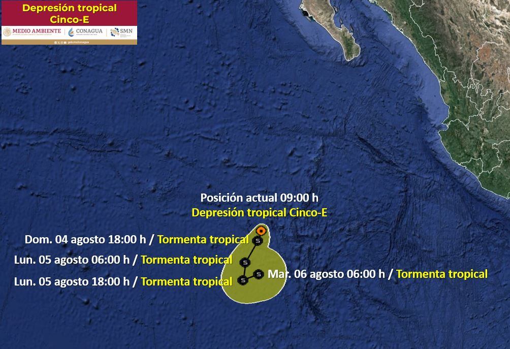 Trayectoria de la Depresión Tropical Cinco-E