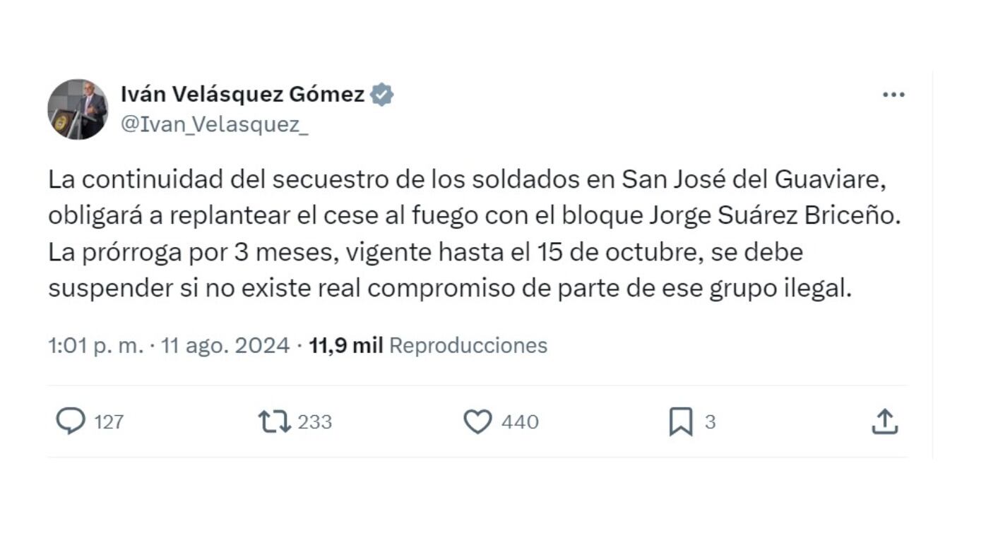 Iván Velásquez y su ultimátum a las disidencias de las Farc