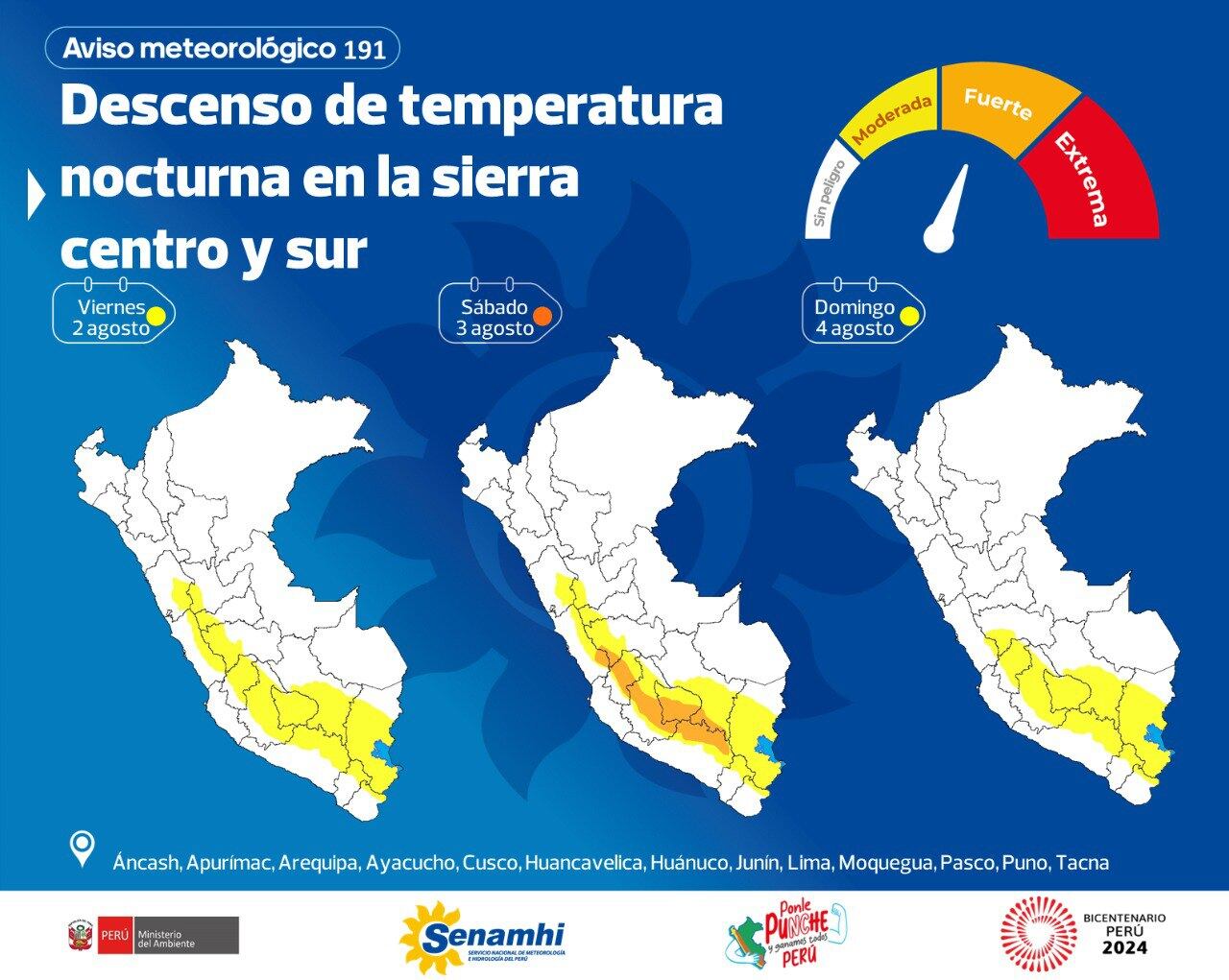 Aviso meteorológico 191 del Senamhi.