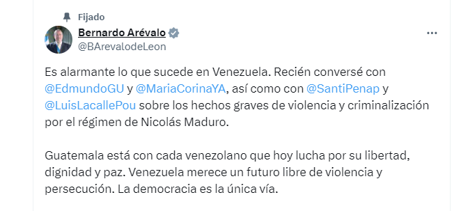 Bernardo Arévalo, expresó su preocupación por la situación en Venezuela.