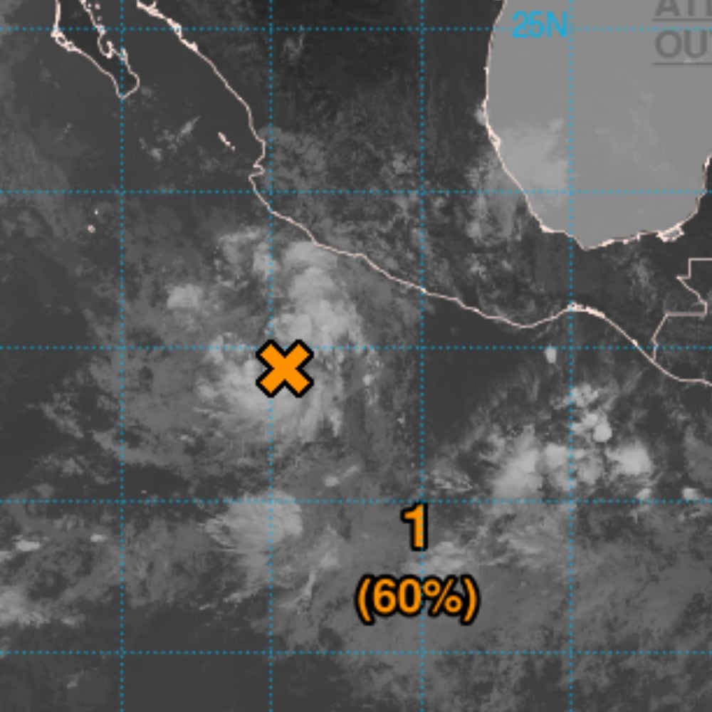 Mapa del NHC con la ubicación de una zona de baja presión en el Océano Pacífico que tiene 60% de probabilidad de convertirse en el ciclón tropical Aletta.