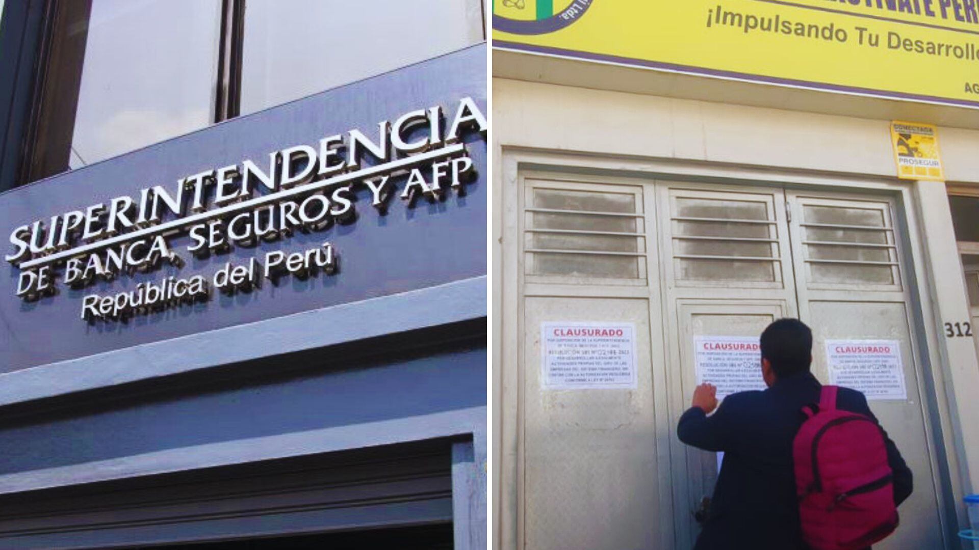 fachada de SBS y personas tocando puerta de cooperativa cerrada