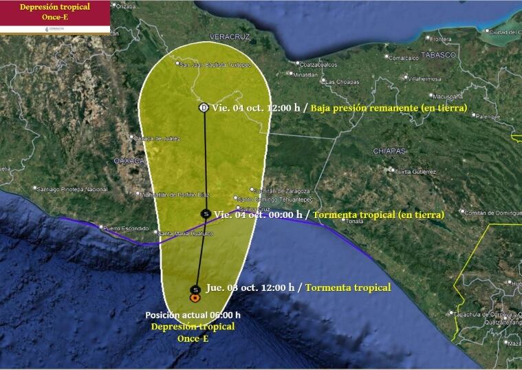 Posible trayectoria de la Depresión Tropical Once-E (futura Tormenta Tropical Kristy).