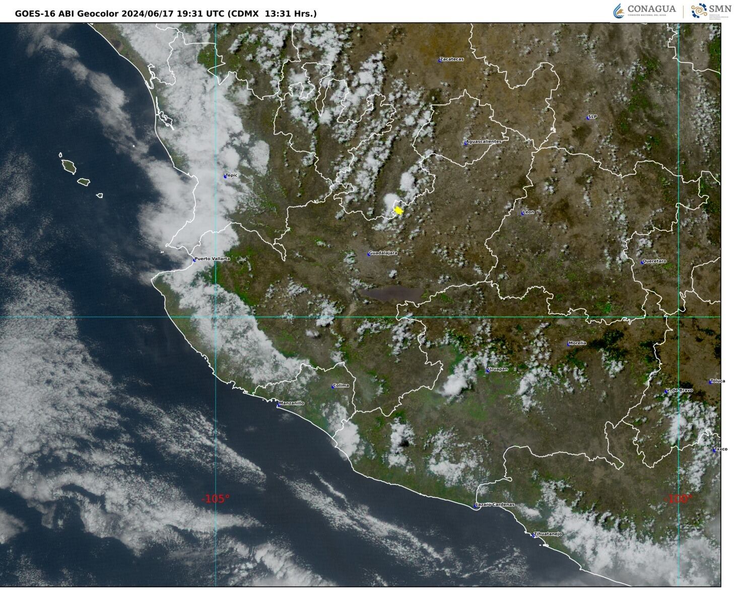 Imagen 2: GOES 16 ABI GEOCOLOR, 13:31 h (hora local).