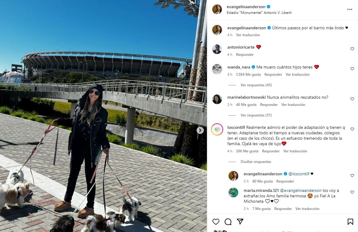 La publicación de Evangelina Anderson donde sugiere su próxima partida del país (Instagram)