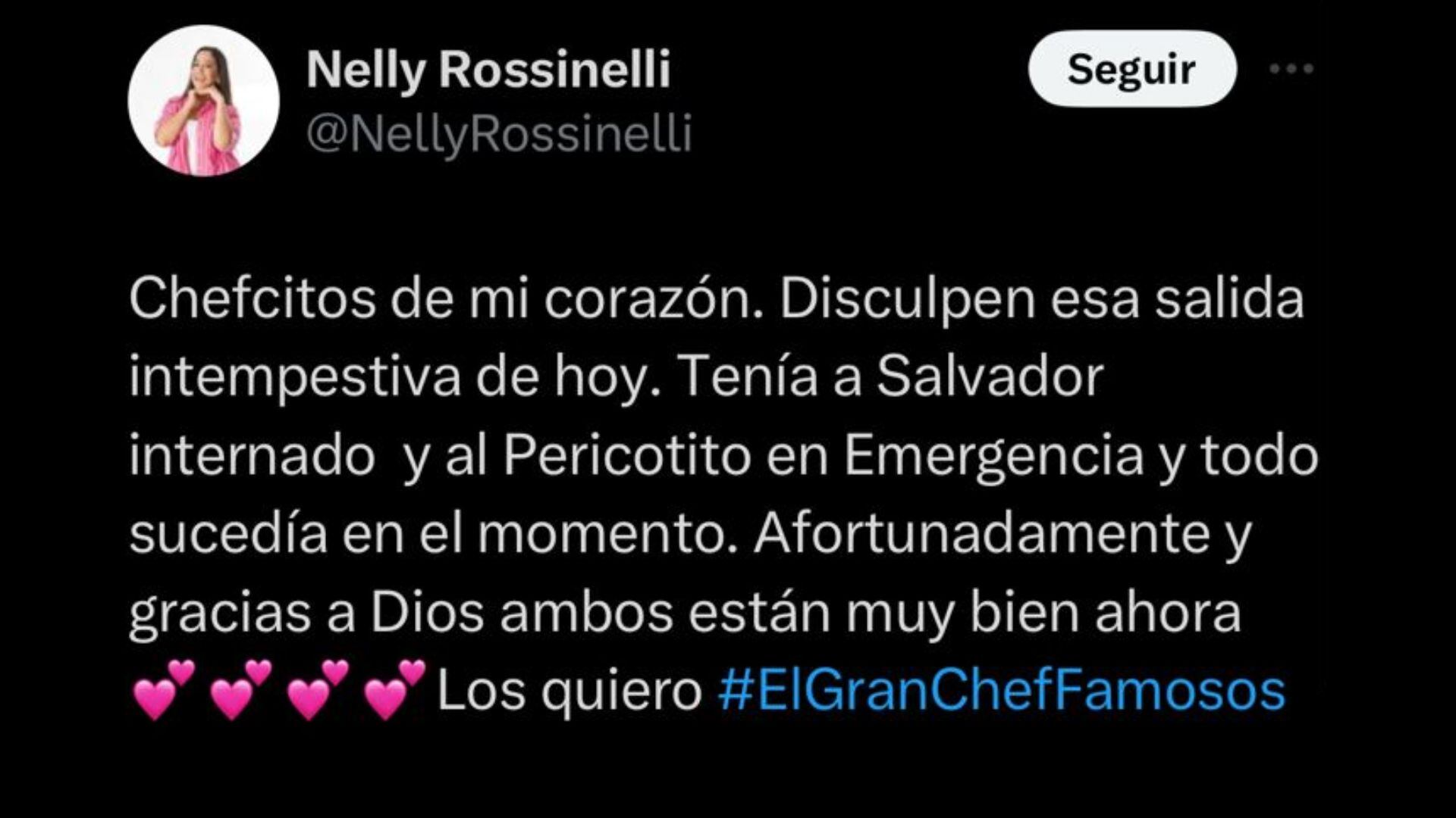 Nelly Rossinelli aclara la razón detrás de su repentina salida de 'El Gran Chef Famosos'. Captura/X