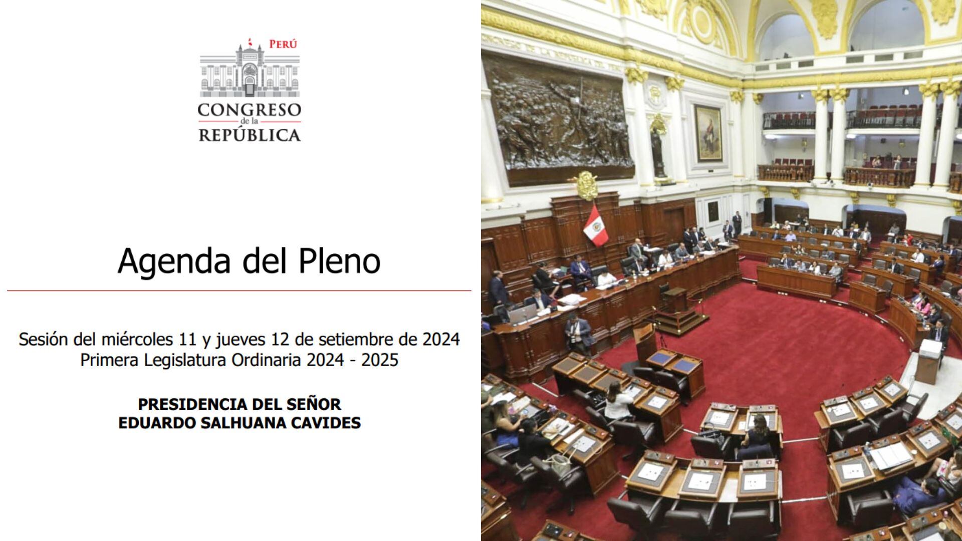 Agenda del pleno del Congreso de la República.