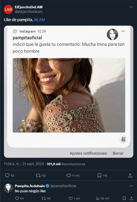 La respuesta de Pampita tras el supuesto like a una frase contra Roberto García Moritán