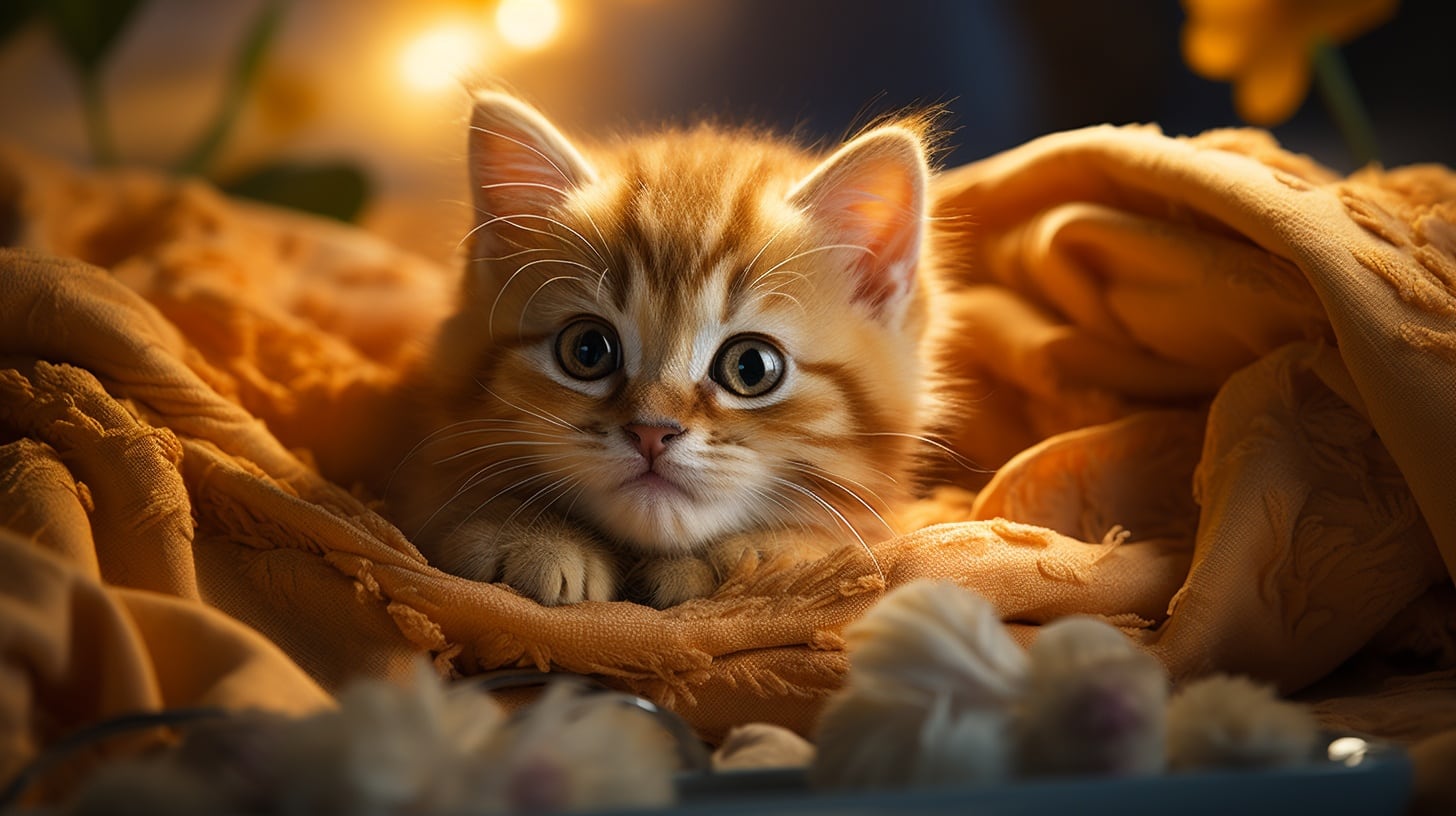 Un hermoso gato naranja bebé se asoma entre las cálidas mantas de su cama (Imagen ilustrativa Infobae)