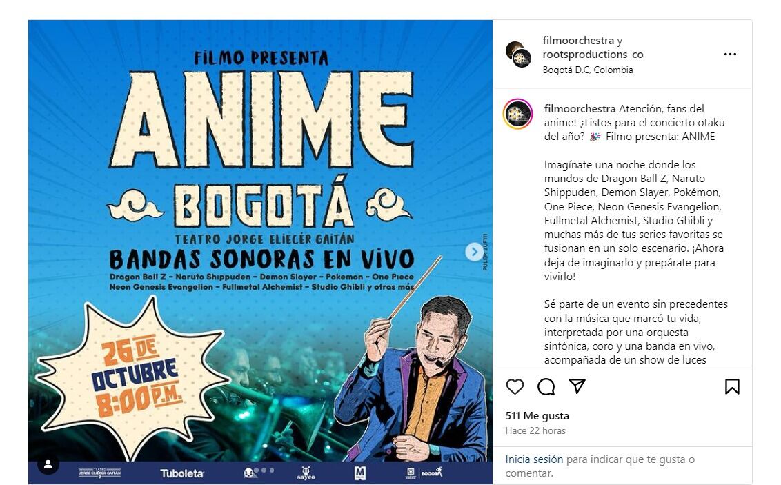 El evento, programado para el 26 de octubre, promete deleitar a los fanáticos del anime con interpretaciones musicales inolvidables - crédito Instagram