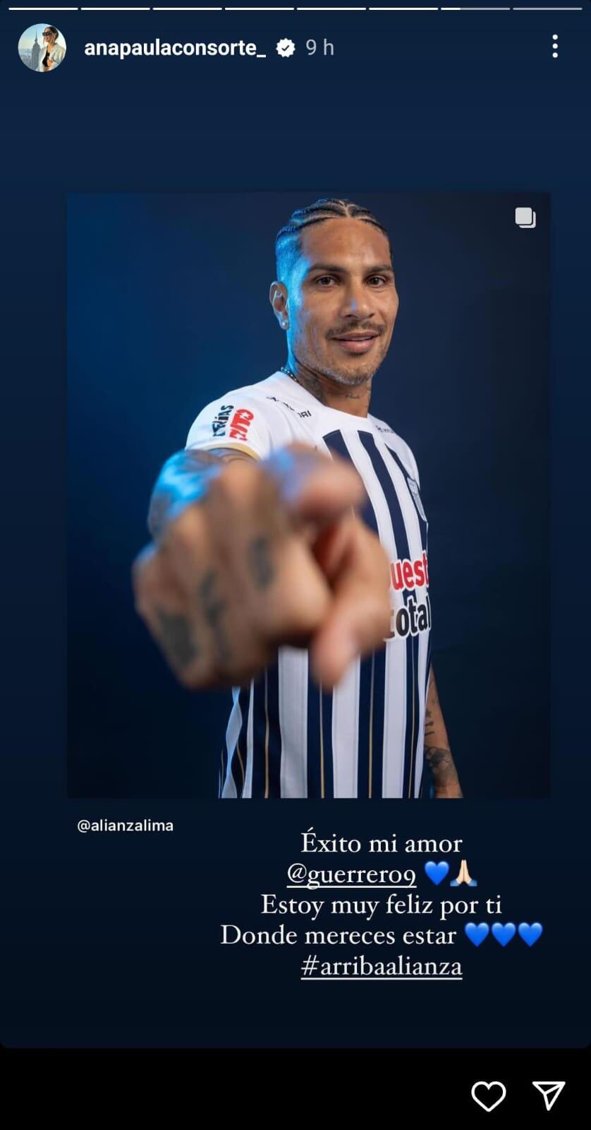 Ana Paula Consorte celebra el regreso de Paolo Guerrero a Alianza Lima con mensajes de apoyo.