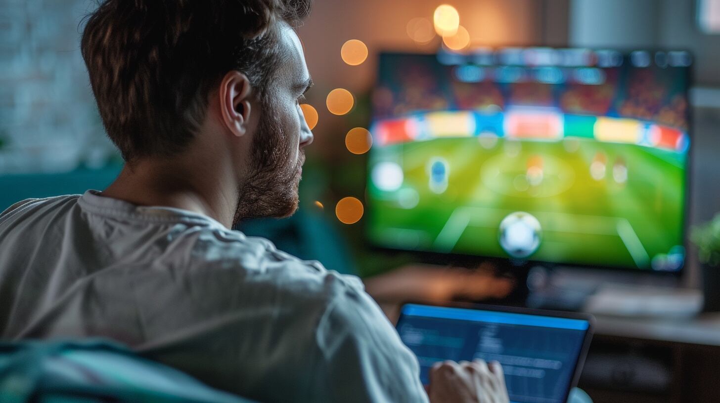 Persona disfrutando de un partido de fútbol en dispositivos electrónicos: computadora, tableta, móvil. - (Imagen Ilustrativa Infobae)