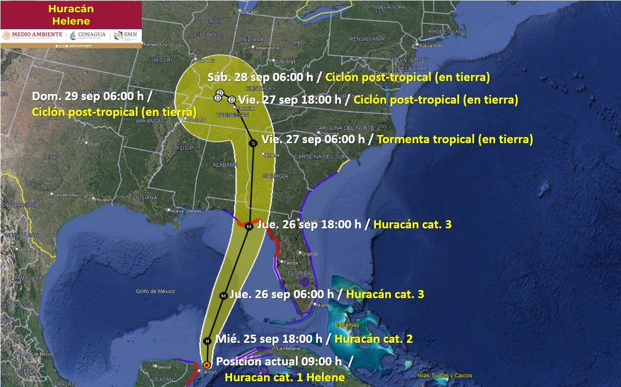 Posible trayectoria del Huracán Helene.