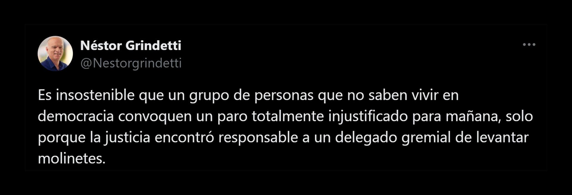 Néstor Grindetti criticó al gremio de los subtes por el paro anunciado para este miércoles