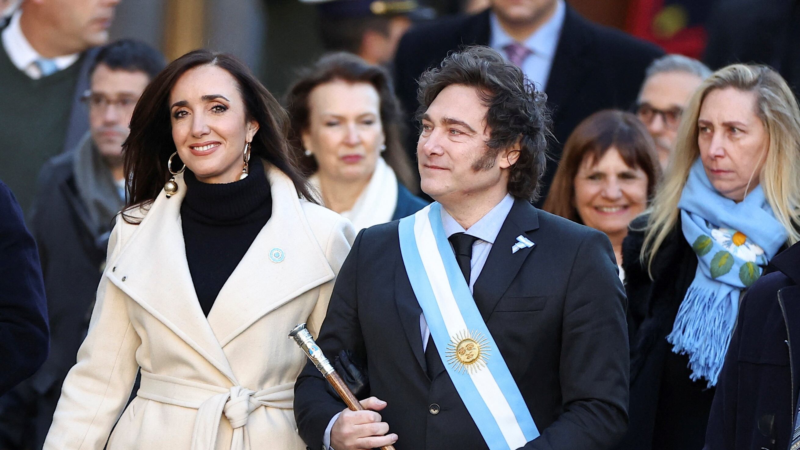 Victoria Villarruel, Javier Milei y Karina Milei, en un acto oficial (REUTERS/Agustin Marcarian)