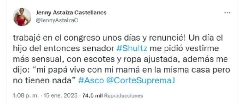 A través de redes sociales, una usuaria identificada como Jenny Astaíza Castellanos, denunció haber sido víctima de acoso en la UTL de Charles Schultz Navarro - crédito X