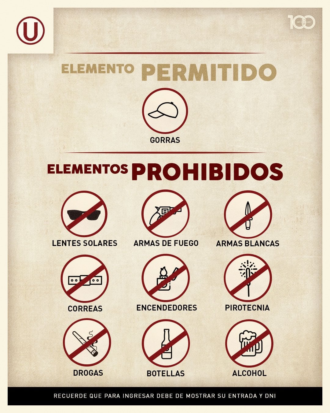 Los objetos que están prohibidos para ingresar al estadio Monumental.