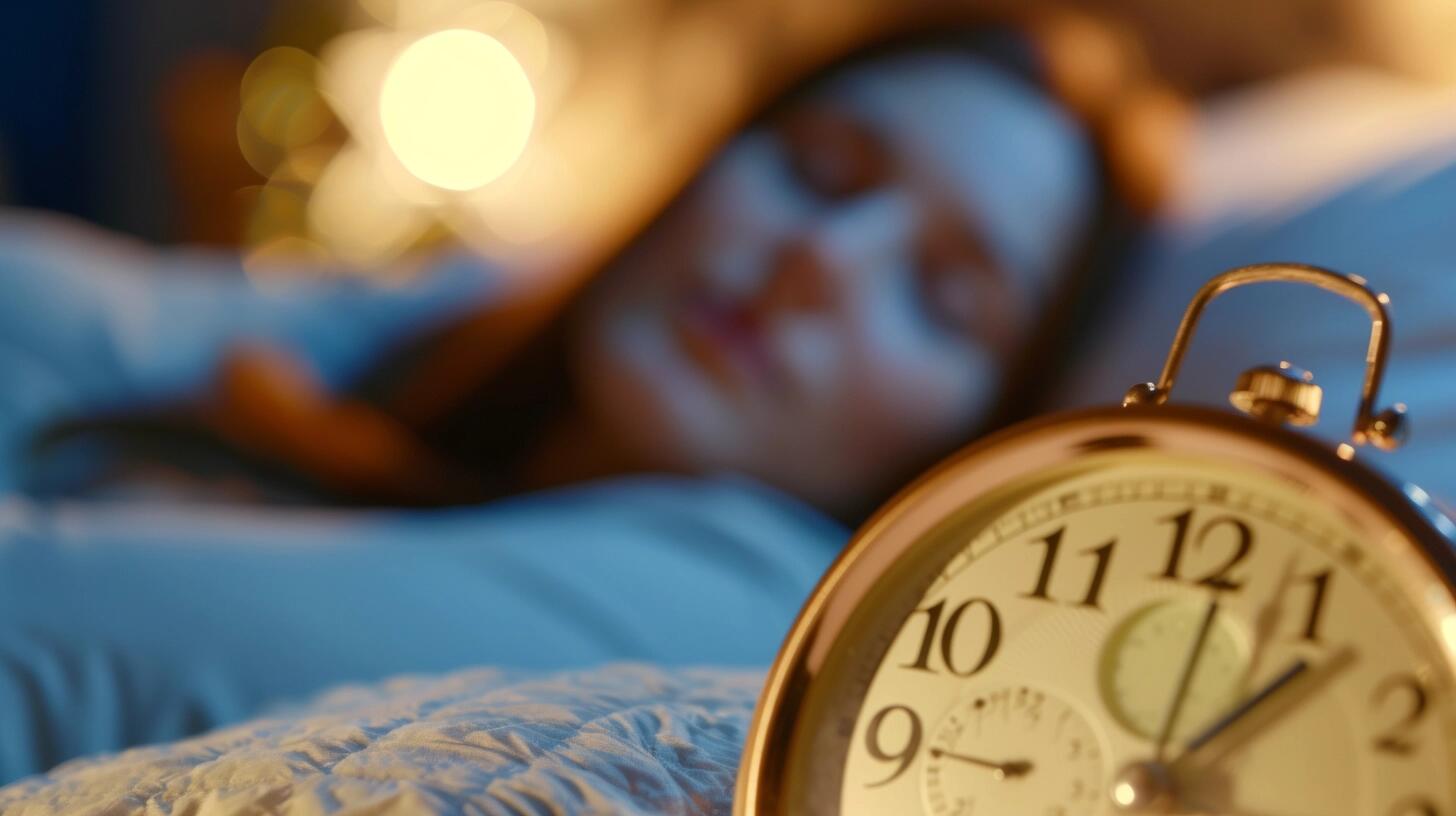 En esta escena nocturna, una mujer duerme serenamente en su cama, con un reloj despertador enfocado en primer plano, preparado para iniciar el día. La imagen enfatiza el valor del descanso reparador y la función del sueño en la promoción de una buena salud mental, ilustrando la conexión entre dormir bien y sentirse bien. (Imagen ilustrativa Infobae)