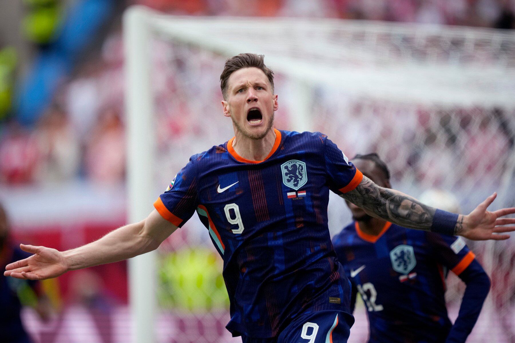 El neerlandés Wout Weghorst celebra el gol de la remontada (1-2) en el primer partido de Países Bajos ante Polonia en la Eurocopa 2024 (UEFA)