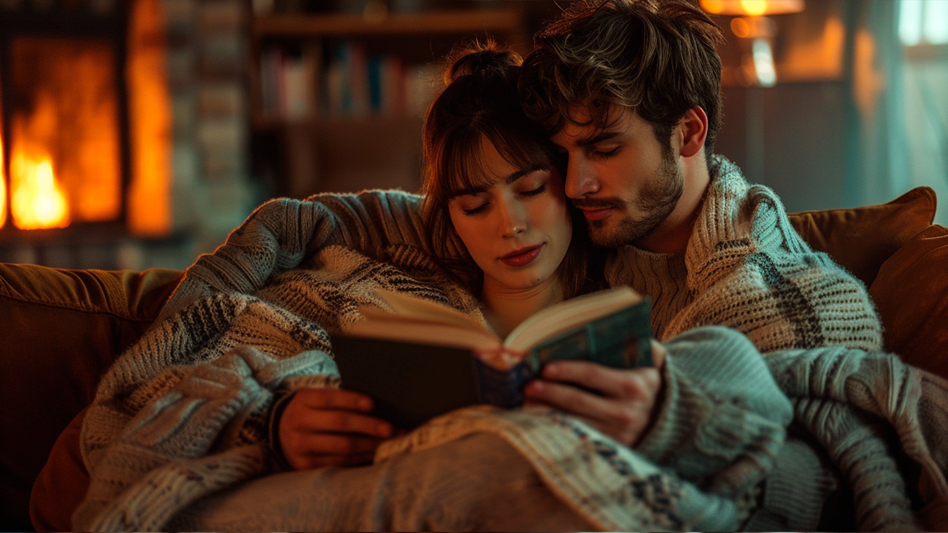 Pareja, sofá, cama, tapados, invierno, romántico, lectura, acogedor, cálido, amor, intimidad, relajante, juntos, confort, ternura - (Imagen Ilustrativa Infobae)