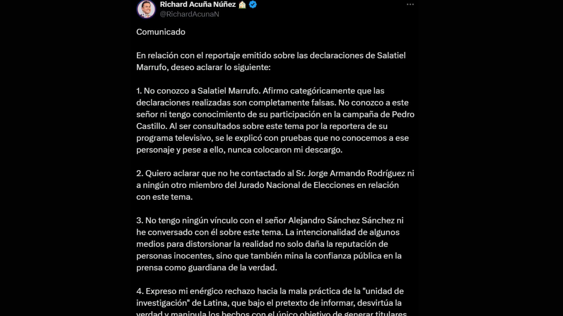 Redes sociales de Richard Acuña (captura)