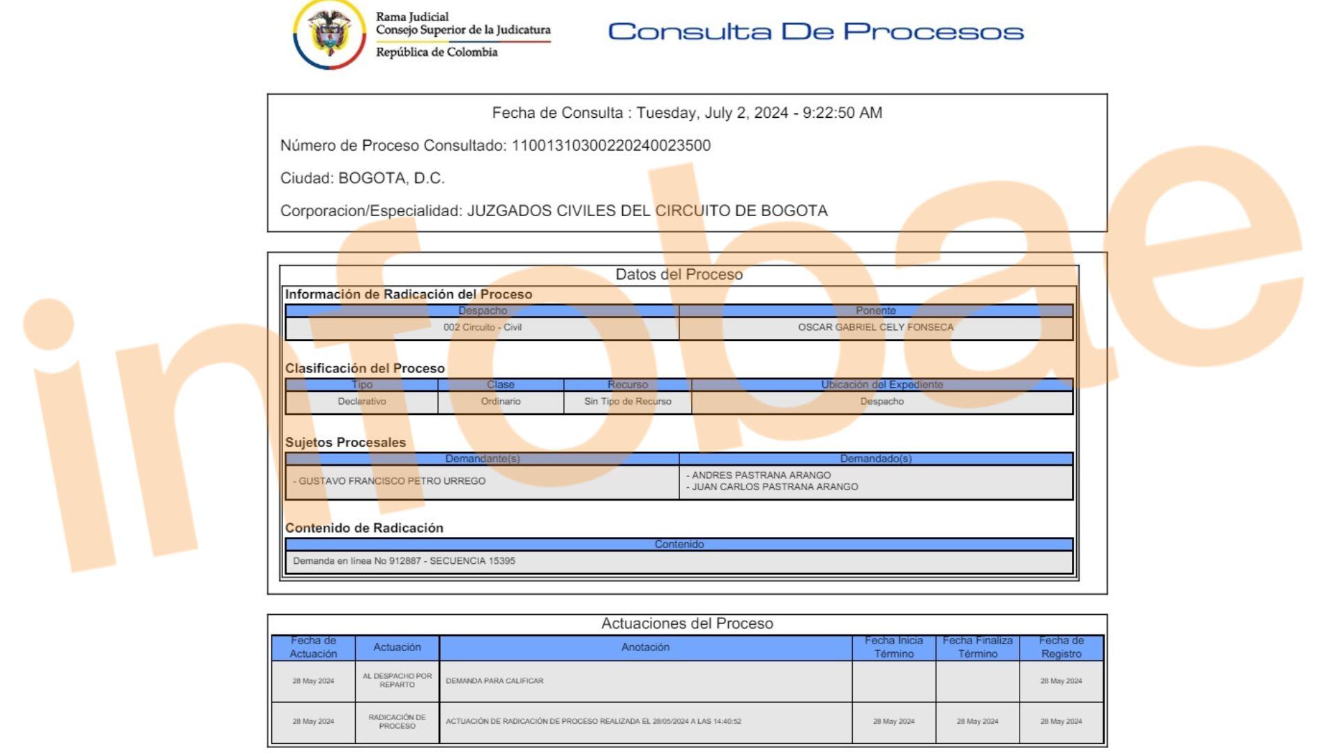 Demanda de Gustavo Petro contra el expresidente Andrés Pastrana y su hermano - crédito Rama Judicial