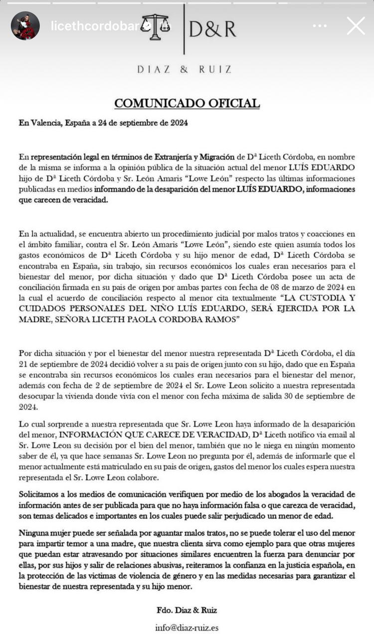 Córdoba le pidió a sus abogados responder las acusaciones del supuesto secuestro del menor -