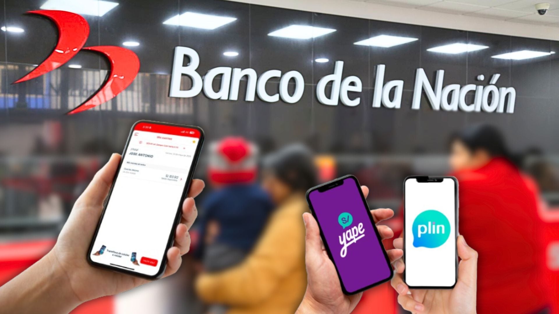 Banco de la Nación y celulares con su aplicación, Yape y Plin