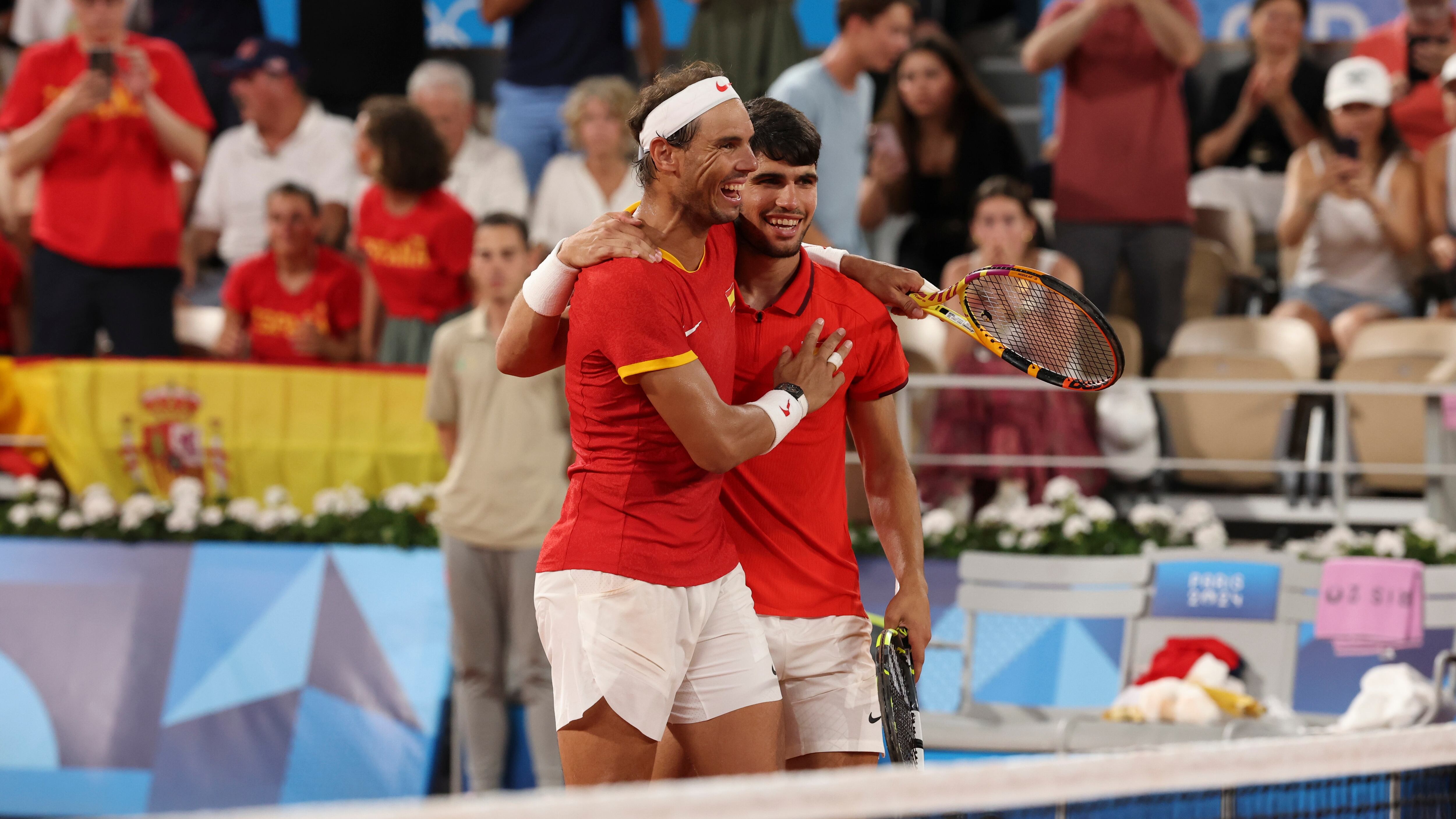 Rafa Nadal y Carlos Alcaraz en los Juegos Olímpicos de París 2024. (Juanjo Martín/EFE)