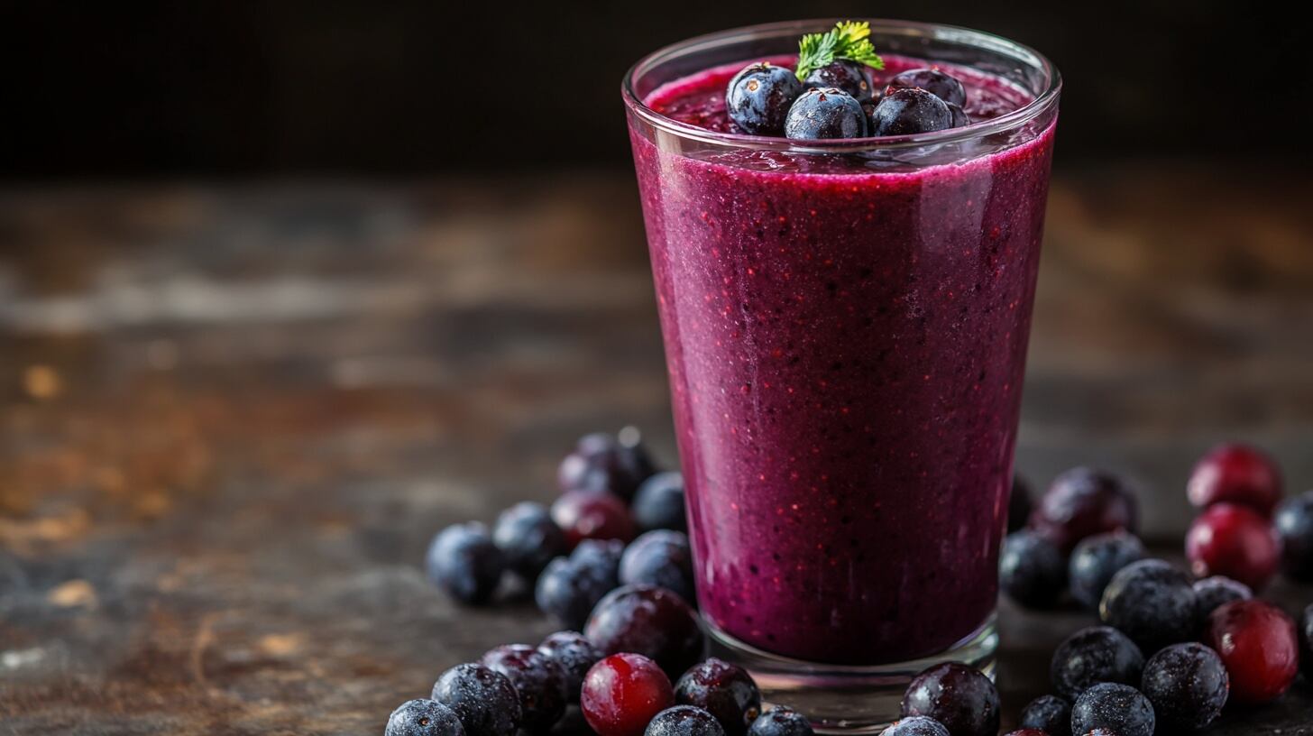 Vaso de jugo de moras, arándanos y uvas, una bebida rica en antioxidantes y sabores naturales. - (Imagen Ilustrativa Infobae)