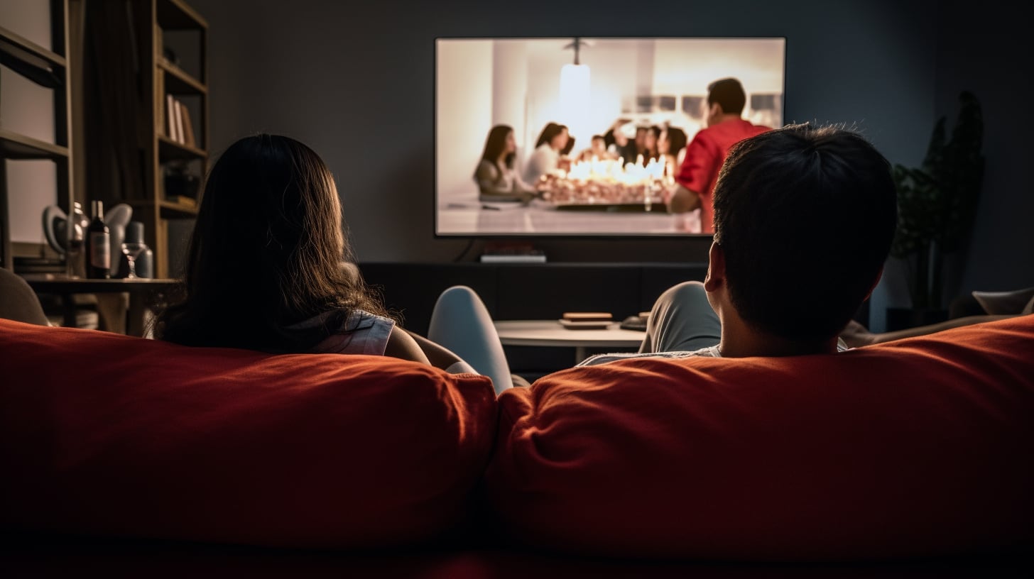 parejas amigos viendo netflix streaming control remoto tv television - visualesIA