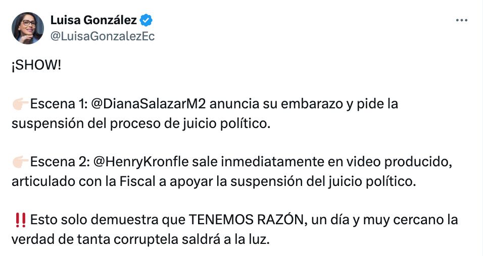 Luisa González sobre el embarazo de Diana Salazar.