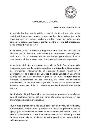 El comunicado de la Sociedad Rural Argentina